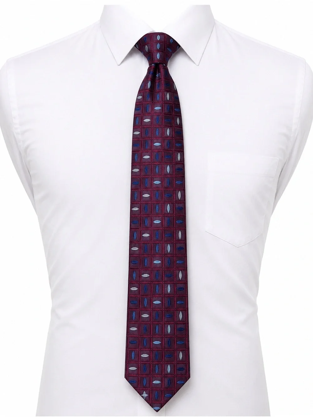 Equestrian Firenze 100% Silk Tie Made in Italy Burgundy Blue Geometric